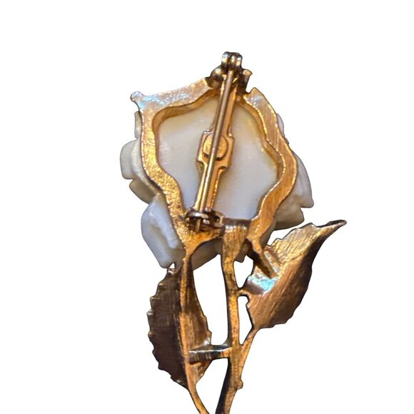 Carved Celluloid Rose Flower Brooch Lapel Pin Dainty Vintage Floral - Picture 4 of 5